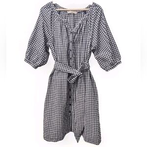 eShakti Black and White Gingham Long Sleeve Dress